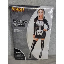 Spirit Halloween Skeleton Woman Costume Adult Dress With Hood Thigh Highs Large