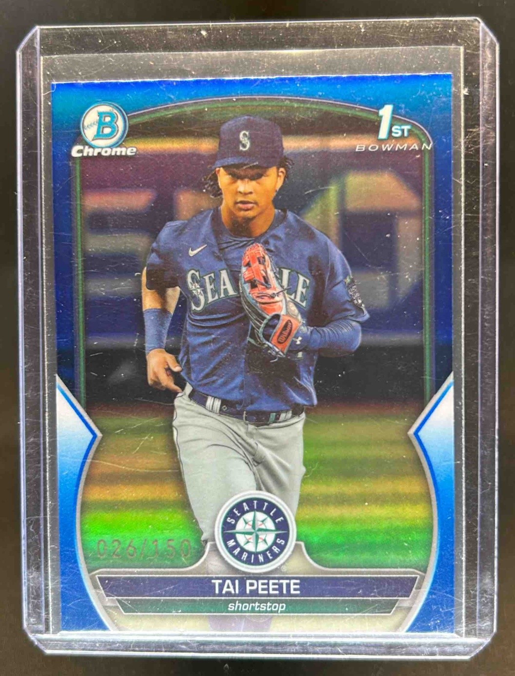 2023 Bowman Draft Tai Peete Chrome Blue Refractor 1ST #26/150 Mariners