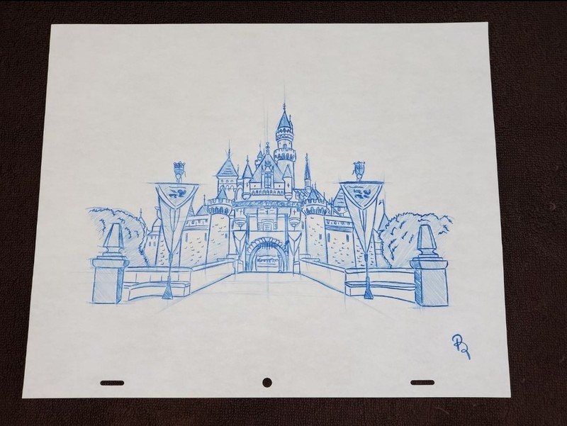Disneyland Sleeping Beauty Castle  Drawing/Sketch handmade/drawn art signed