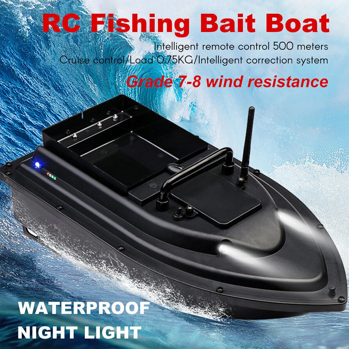 Fishing Bait Boat RC Boat Fish Finder 500M Remote Control Boat Motor Night  Light