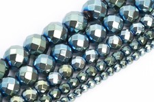 Green Blue Hematite Beads Faceted Round Gemstone Loose Beads 2/3/4/5-6/7-8MM