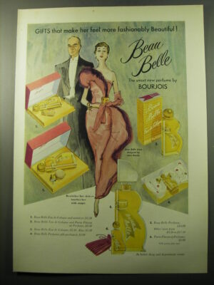 1950 Bourjois Beau Belle Perfume Ad - Gifts that make her feel more beautiful
