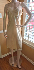 Vintage 70's Nude Nylon Lace Trim Slip Nightgown - Size 36