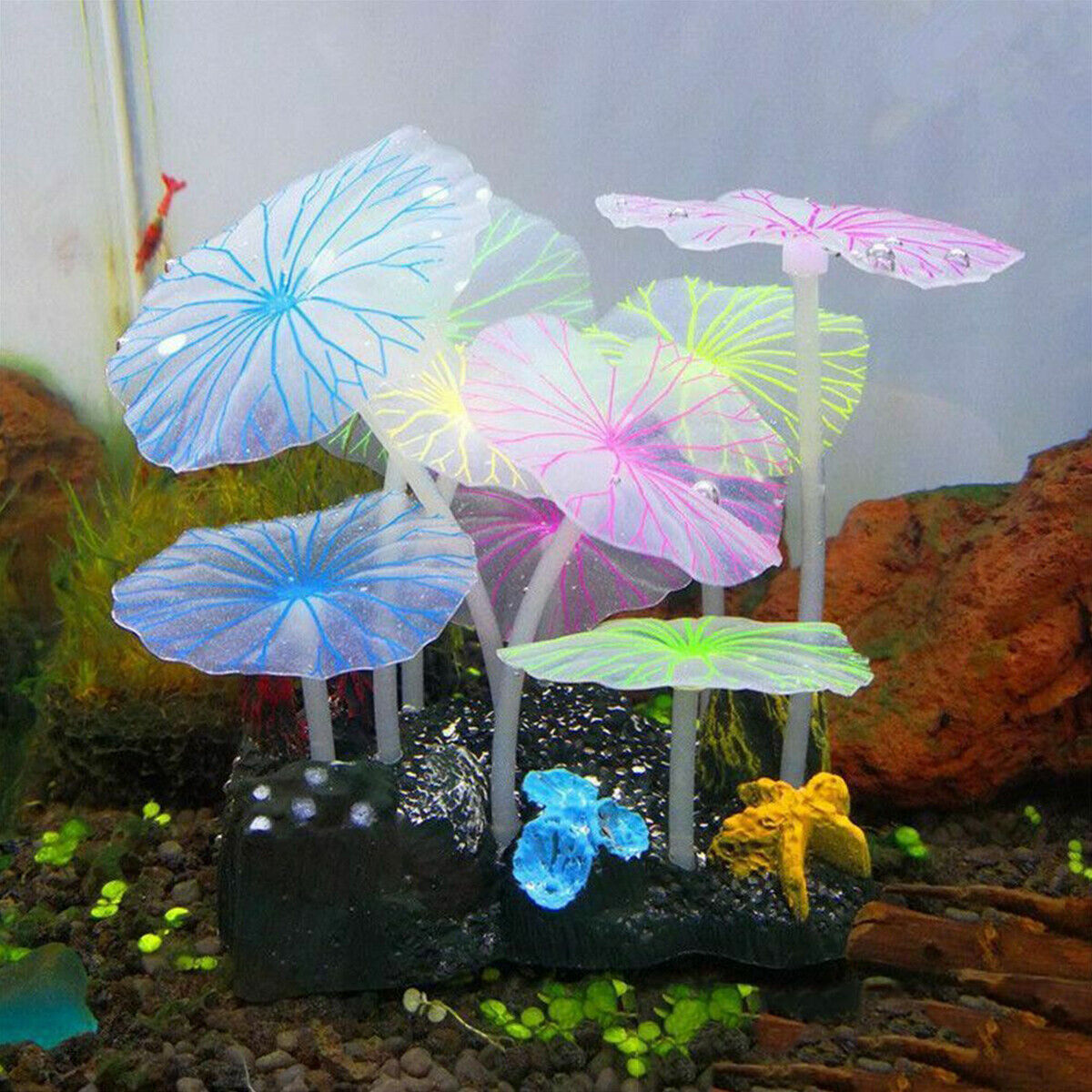 Adorno de decoración de plantas de pecera de acuario decoración artificial fluorescente