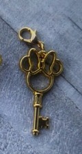 Gold Minnie Mouse Key Shaped Charm Zipper Pull  Keychain Add On Clip 
