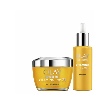 3tlg Set | Olay Regenerist Vitamin C + AHA 24 Tagescreme Gel & Serum + Band