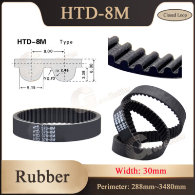 HTD-8M Rubber Black Timing Belt Width 30mm Closed Loop Belt for Pulleys CNC 3D