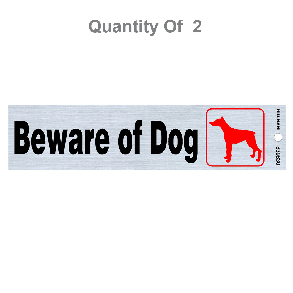 Hillman Black & Blue Nickel Mylar Self-Adhesive Beware of Dog, 2 x 8 in. 2-Pk 839830