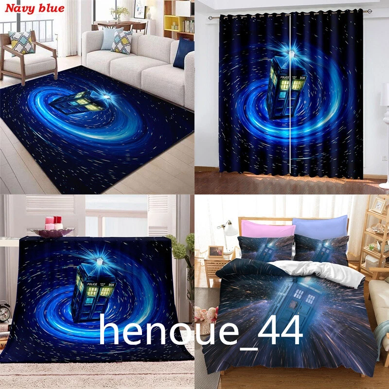 3D Doctor Who Telephone Booth Bedding Set Carpet Flannel Blanket Curtains Gifts