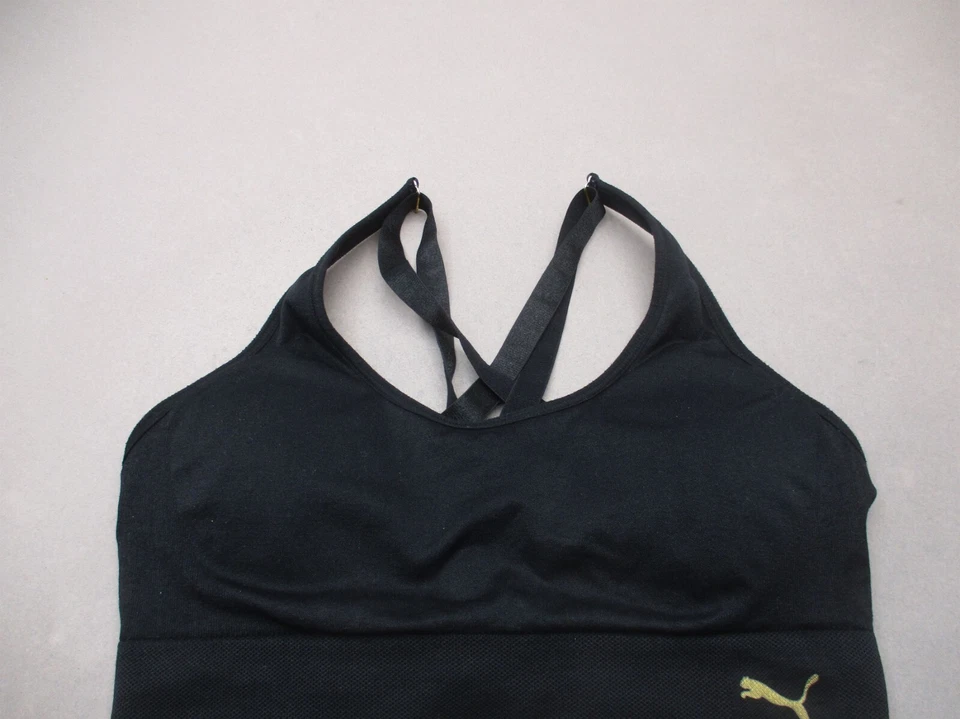 Sutiã esportivo feminino PUMA tamanho M forrado preto sem fio puxar costas cruzadas 8L - Imagem 2 de 4