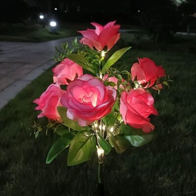Solar Rose Flower Lights Outdoor Waterproof Garden Stake Lamp Lawn Yard Decor