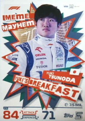 Topps Turbo Attax F1 2024 Meme Mayhem #214 Yuki Tsunoda, Visa Cash App RB