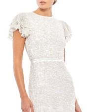 MAC DUGGAL SIZE 12 FLORAL SEQUIN CAP SLEEVE GOWN, WHITE $598