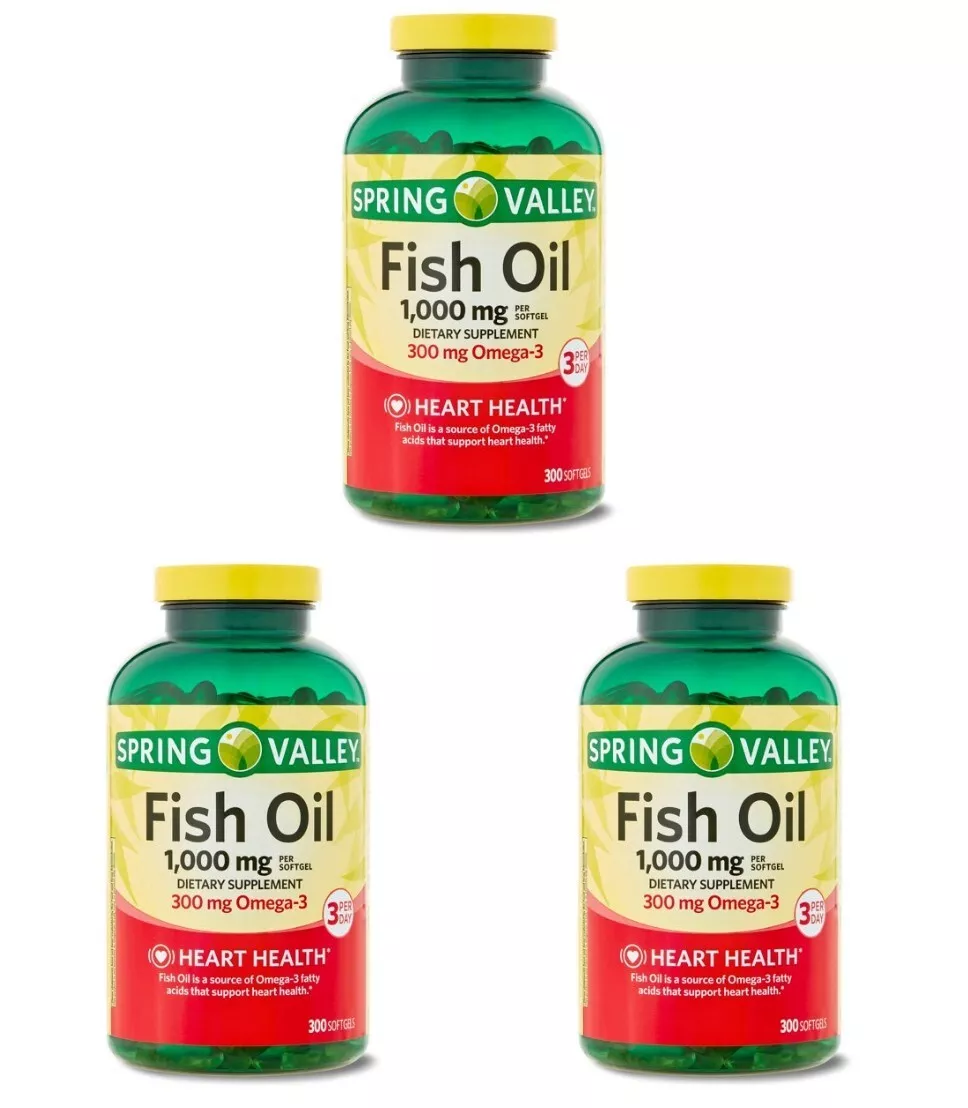 Spring Valley Omega-3 Fish Oil Heart Health Dietary Supplement Softgels,  1000 mg, 300 Count 