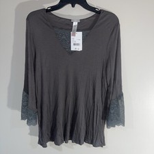 NWT HANRO Women's Gray Nightgown Sleepwear 3/4 Sleeve Medium Lace Trim MSRP 158