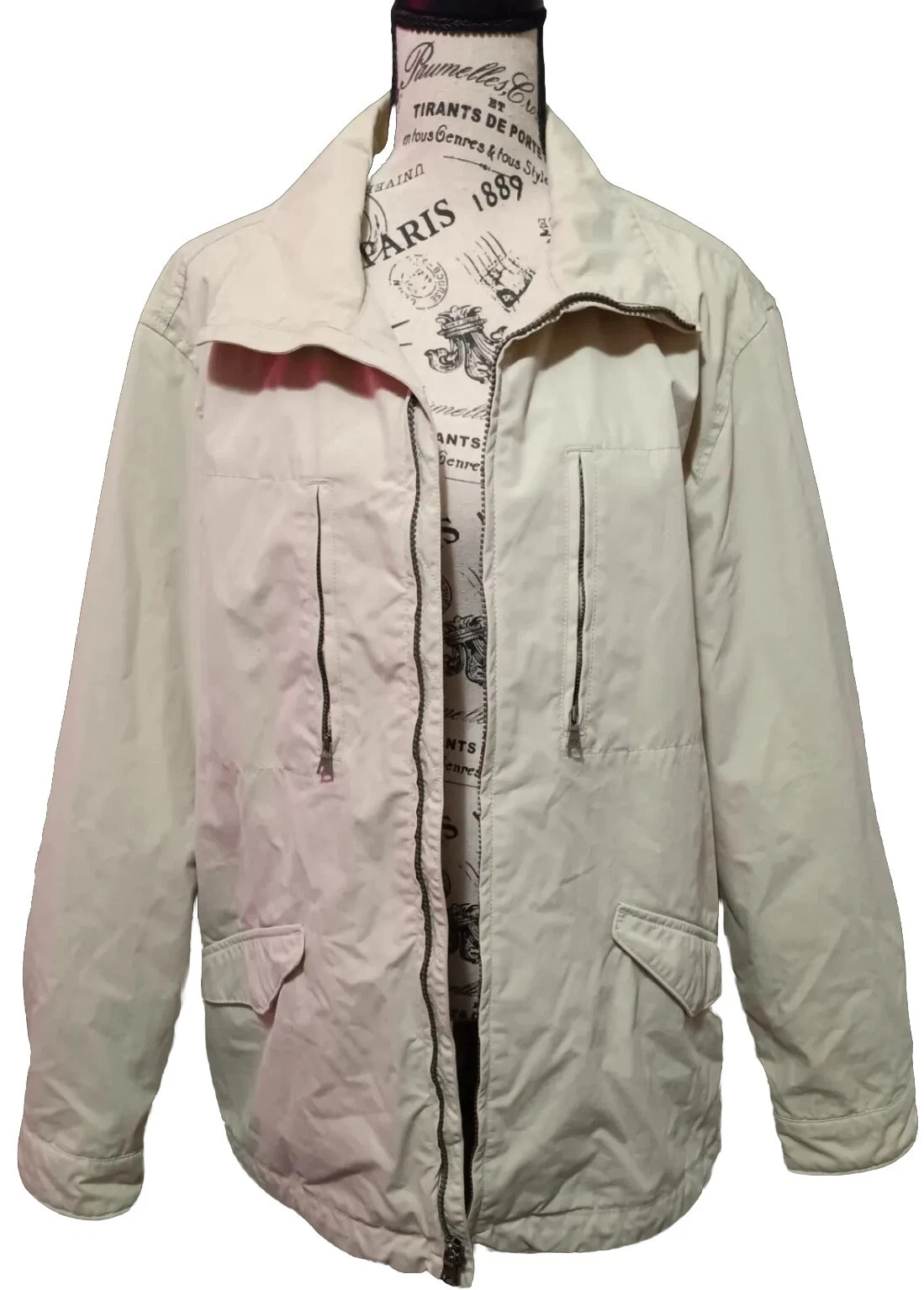 Vtg Banana Republic Safari Field Coat Khaki Men's Large Long Utility Jacket A39