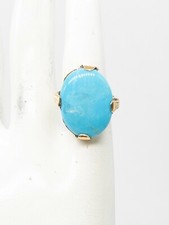 Antique 1920s 5ct Natural Turquoise 10k Yellow Gold Wedding Ring 4g
