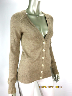 WEARING YOUR HEAR ON YOUR SLEEVE SZ S Khaki Brown Grandfather Cardigan Sweater 