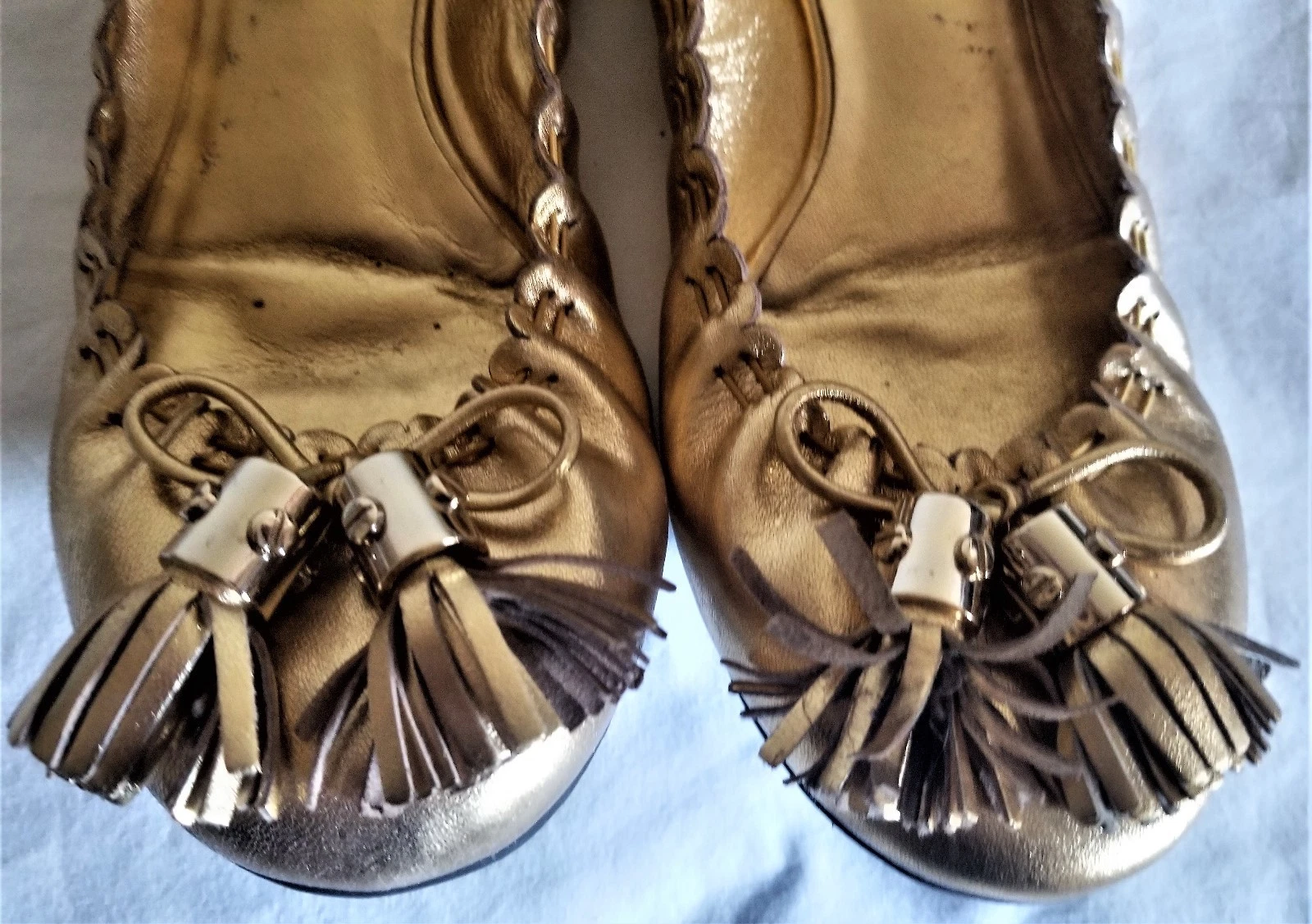 AUTENTICHE BALLERINE TORY BURCH REESE NAPPA ORO USATE TAGLIA 7 PREZZO AL DETTAGLIO $290