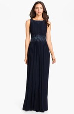 NWT La Femme Embellished Waist Mesh Column Dress/Gown Navy  458  Size 2 