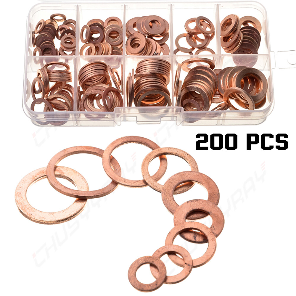 CAR SUV ATV Engine Oil Drain Bolt Crush Washers O-Ring Copper Gasket 200PCS Set