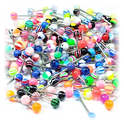 Zungenpiercing   UV Kugeln + Stäbe    Barbell    Mix verschiedene Designs Farben