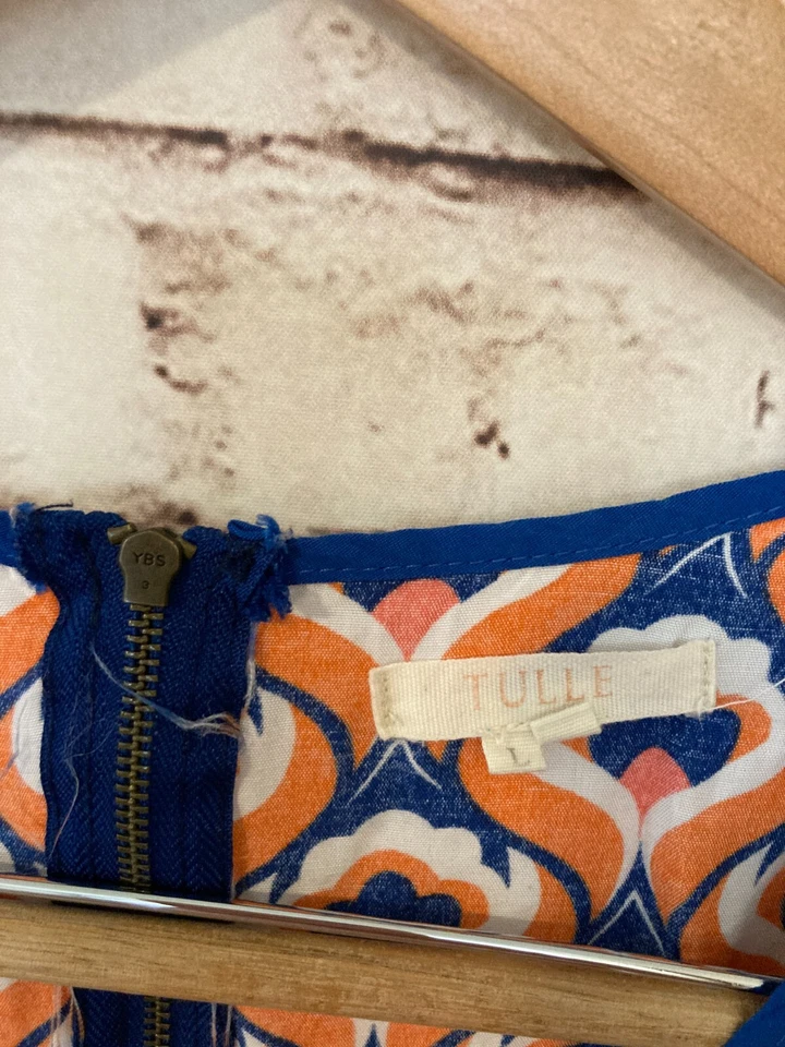 Vestido de tul para mujer cambio grande naranja azul estampado medallón bolsillos cremallera Foto 2 de 4