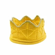 Wrapables Baby Birthday Party Crochet Knit Crown Hat with Gold Trim, Yellow