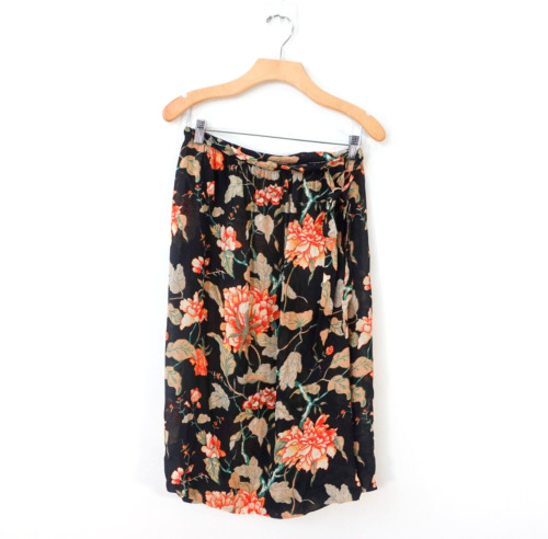Black Floral Skirt Small Midi Wrap Waist Tie Allo… - image 1