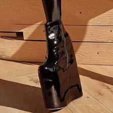 Women Ankle Boots 20cm High Heels Wedges Zip Up Platform Shiny Boots Shoes Woman