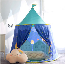 Indian tent for boys  girls, Blue, with Star Light and Cloud Hug Pillow