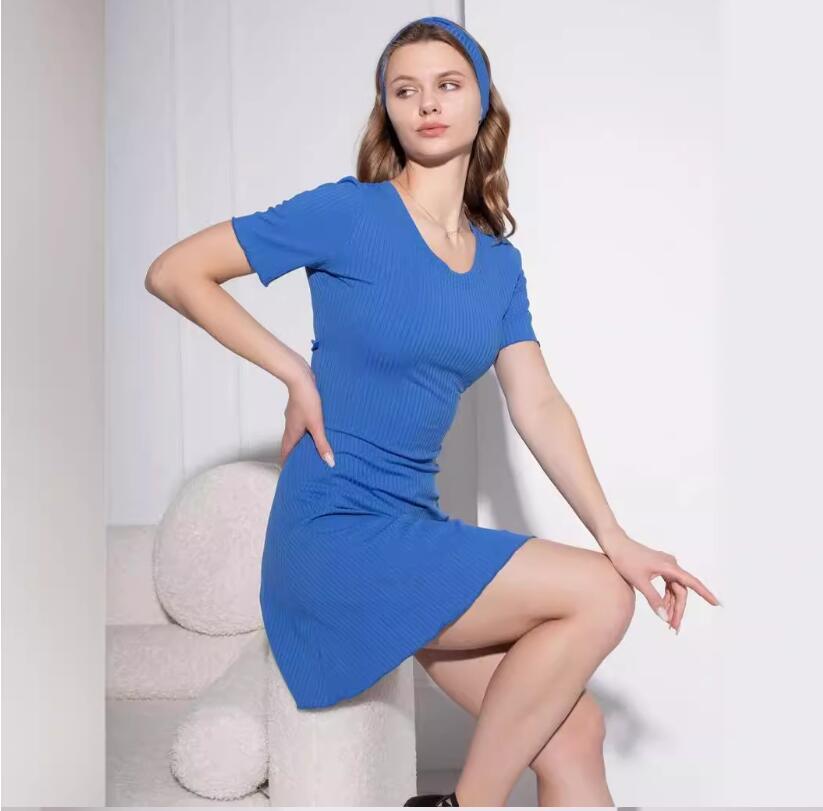 New summer style comfortable and casual high waisted round neck ribbed dress