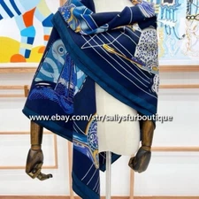 2025 Sally 70% Cashmere 30% Silk Stole Saddles Print Double Face Scarf Shawl 53"