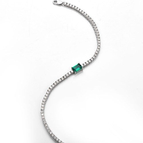 18K White Gold Plated Silver Bracelet With 3.20 TCW Lab Grown Emerald & Diamond - Picture 2 of 7