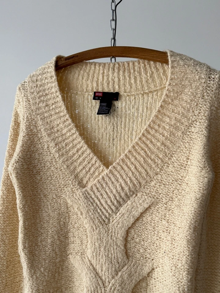 Suéter vintage Diesel para mujer tejido de lana crema cuello en V talla M, Y2K / Avant Garde Foto 3 de 4