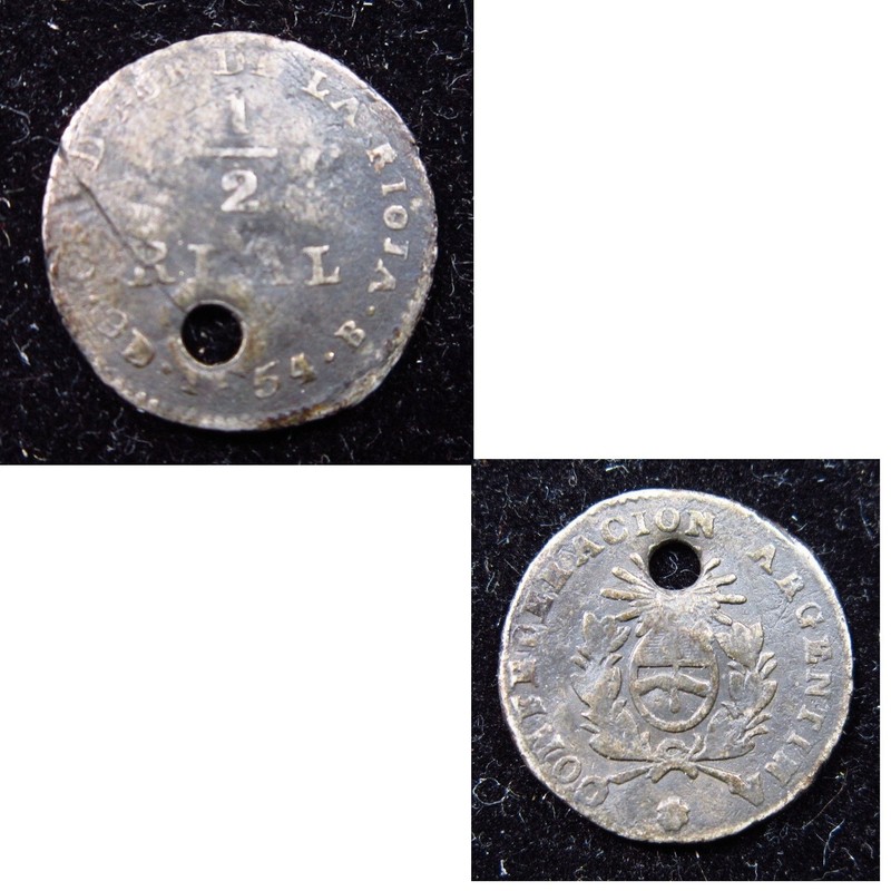 Argentina La Rioja 1/2 Real 1854 KM25 Hole Confederate Province i3447 Coin