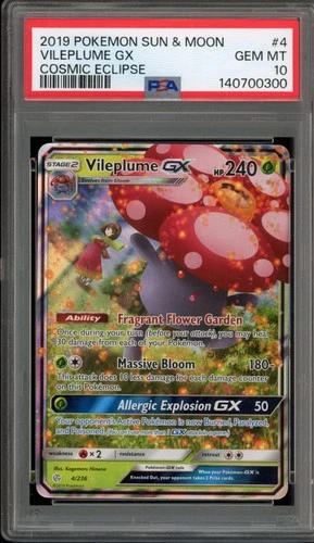 Pokemon Vileplume GX Cosmic Eclipse Holo Rare #4 PSA 10 Gem Mint