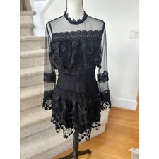 PrettyLittleThing Black Illusion Lace Long Sleeve Mini Dress Whimsygoth 