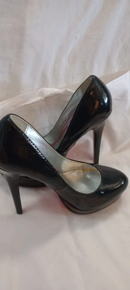 Zapatos de salón Signature Sole by Shoe Dazzle Chanelle plataforma cuero negro tacones de aguja Foto 3 de 4