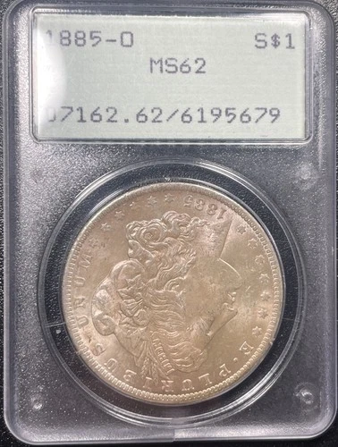 1885-O  Morgan Silver Dollar OGH Uncirculated Rattler Holder PCGS MS 62