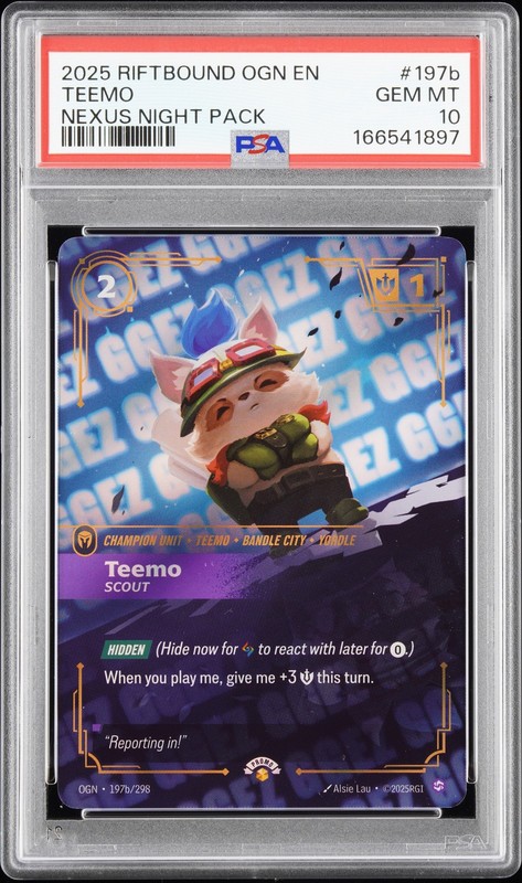 2025 RIFTBOUND: LEAGUE OF LEGENDS OGN-ORIGINS NEXUS NIGHT PACK TEEMO PSA 10