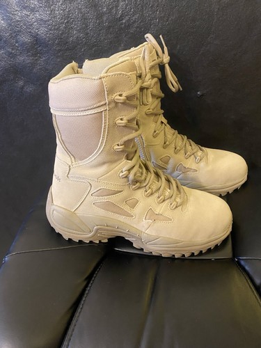 Reebok Mens Desert Tan Suede Tactical Boots Rapid Response RB Side Zip Size 9.5W - Picture 1 of 9