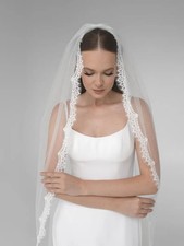 Romantic Custom Length Lace Trim Cathedral Length Wedding Veil Bridal Hair