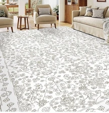 NEW PURECOZY Area Rug 5+7 Ft Non-slip Taupe Floral/Vintage Chanille Accent Rug