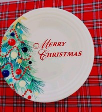 Fiesta Merry Christmas Decorated Tree IVORY  TWO - 9" Luncheon Plates BRAND NEW