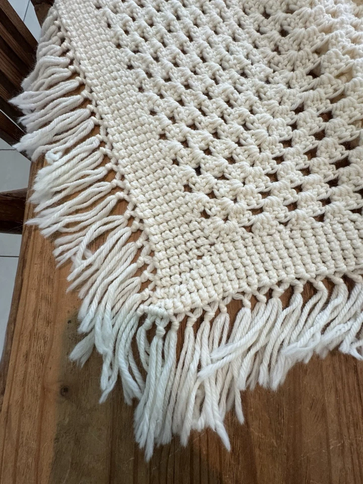 Ручной работы коренастый крючком афганский плед слоновой кости крем пряжи 69 x 63» бахрома уютный - Изображение 3 из 4