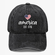 America Est 1776 Hat Patriotic USA Flag Heart Cap Adjustable Dad Hat