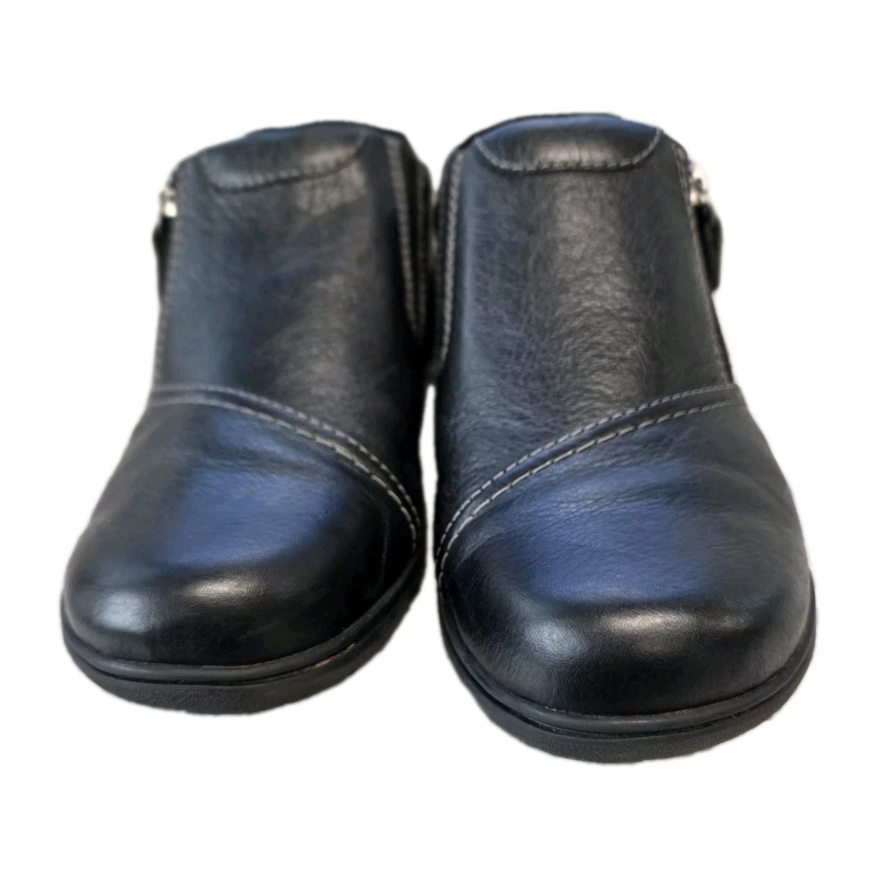 Clarks Carleigh Ray Womens 10 M Black Leather Zip Comfort Walking Slip On Shoes
