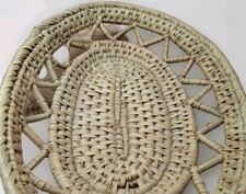 Vintage Woven Rattan Basket Oval Fruit Bread Bowl Decorative Edge