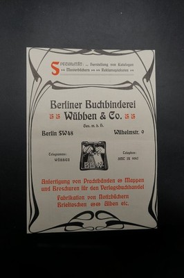 B Werbung Katalog Broschüre Plakat Poster Buchbinder Berlin Jugendstil Anzeige